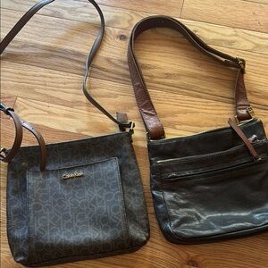 Calvin Klein and soft leather Fossil Crossbody Bags - lot of 2 + bonus mini bag
